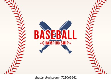 Baseball background. Baseball ball laces, stitches texture with bats. Sport club logo, poster design. Vector - Shutterstock ID 721068841