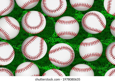 Baseball background with baseball balls and field grass. Vector illustration