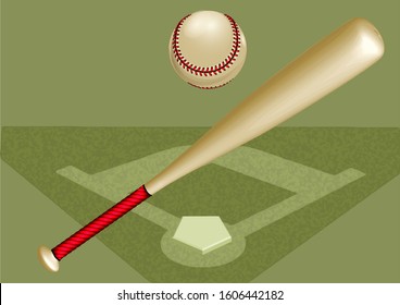 baseball background. dark background of baseball leather ball and wooden bats