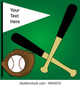 Baseball background with mitt,ball,bat and pennant.