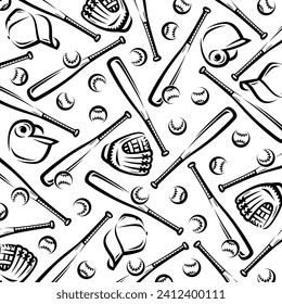 Baseball background, pattern set. Collection icons baseball. Vector