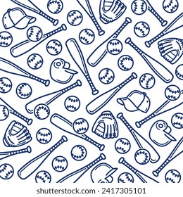 Baseball background, pattern set. Collection icons baseball. Vector