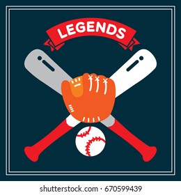 BASEBALL BADGE
Baseball bats with leather glove and ball on dark blue background.