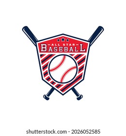 Designvorlagen für Baseball-Badge-Logo. Vektorgrafiken des Sportteams, isoliert auf weißem Hintergrund. T-Shirt-Grafiken von Baseball