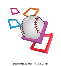 Baseball Ball 3d Design In Square, Vector Illustration