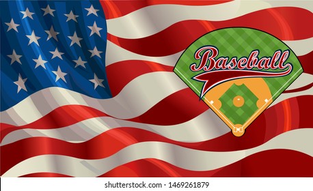 Baseball ball and bat and American Flag