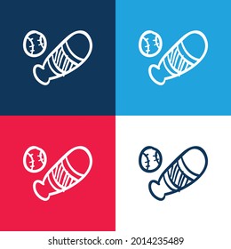 Baseball Ball And Bat blue and red four color minimal icon set
