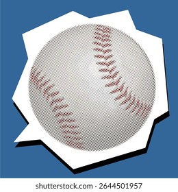 Baseball ball and bat dotted collage element in a torn paper vector, created with pointillism. A dynamic, artistic duo for baseball sports, teamwork, achievement, or athletic events.