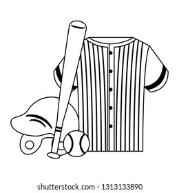 baseball ball bat and hat black and white