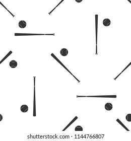 Baseball ball and bat icon seamless pattern on white background. Flat design. Vector Illustration