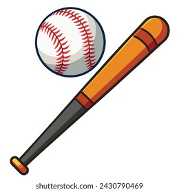 Baseball ball and bat isolated vector illustration on white