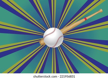 Baseball ball and bat on white background.