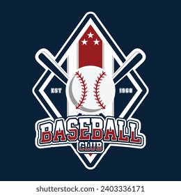 Baseball Ball and Bat Red and Blue Classic Emblem Insignia