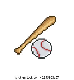 Baseball ball and bat, sport pixel art