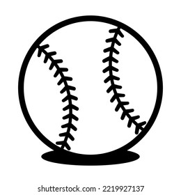 Baseball ball with black bold outlines and shadow for logo. Vector illustration icon isolated on white background.