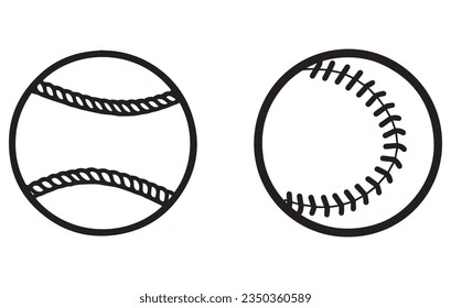 Baseball Ball Black Silhouette and Line Icon Set , Baseball icon, Baseball Icon Vector, 
