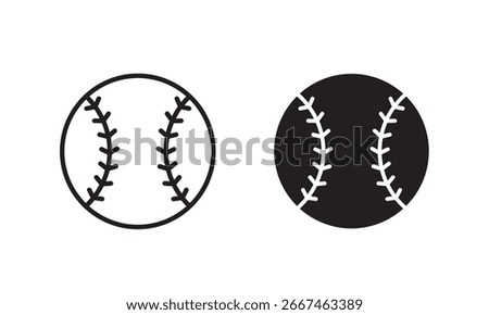Baseball Ball Black Silhouette and Line Icon Set. Ball for Play Sports Game Solid and Outline Symbol Collection on White Background. Isolated Vector Illustration