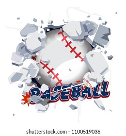 baseball ball breakthrough broken wall. logotype for header design - vector illustration