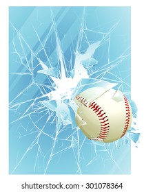Baseball ball and broken glass