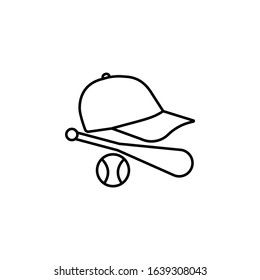 baseball ball, cap line icon on white background