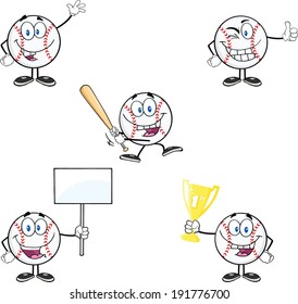 Baseball Ball Cartoon Mascot Characters 1. Vector Collection Set