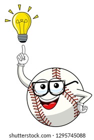 baseball ball character mascot cartoon vector lightbulb idea innovation isolated on white