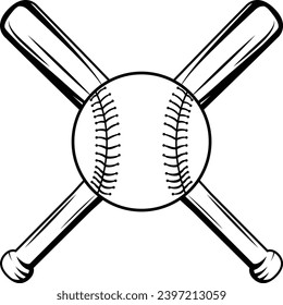 Baseball ball with crossed baseball bat.