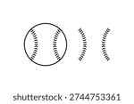 Baseball Ball with Curved Stitch Lines Vector Sports Outline Icon Isolated on White Background