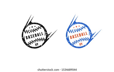 Baseball ball emblem for t-shirt. Design with vintage texture. Black and color print on white background