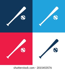 Baseball-Ball-Ausrüstung blau-rot vier Farben minimale Icon-Set