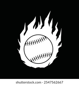 Baseball ball with fire and flame shape vector illustration. Flaming baseball ball simple logo emblem design.