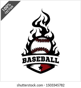 Baseball ball flame badge logo vector