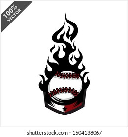 Baseball ball flame badge logo vector