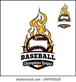 Baseball ball flame badge vector