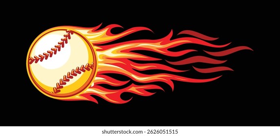 Baseball ball in flame. Baseballs club label isolated on black vector illustration