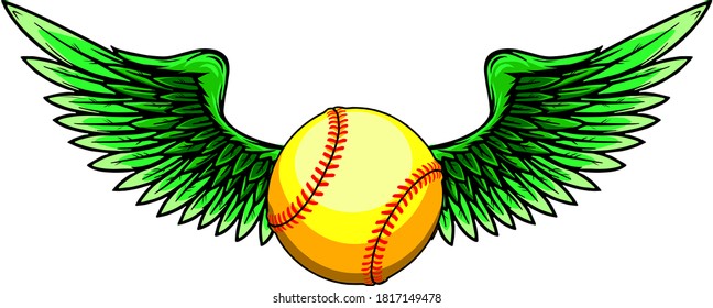 Baseball Ball Flying With Angel Wings vector svg