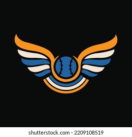 Baseball Ball Flying With Angel Wings silhouette vector with black background. svg
