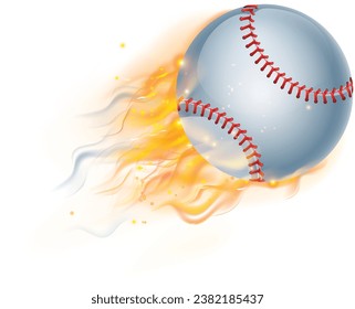A Baseball ball flying through the air with flame or fire concept