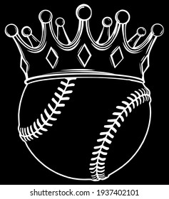 Baseball Ball in Golden Royal Crown. silhouette in black background