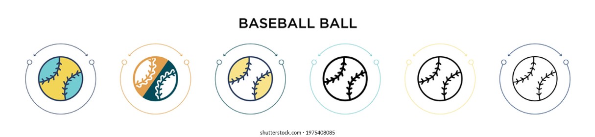 Baseball ball icon in filled, thin line, outline and stroke style. Vector illustration of two colored and black baseball ball vector icons designs can be used for mobile, ui, web