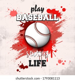 Baseball ball icon. Play baseball. Sport is life. Pattern for design poster, logo, emblem, label, banner, icon. Baseball template on isolated background. Grunge style. Vector illustration