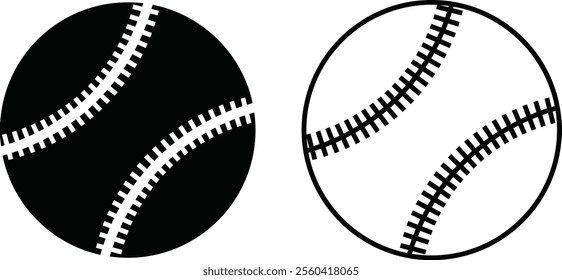 Baseball ball icon set. line and glyph version vector. Baseball sport game pictogram. Symbol logo collection isolated on transparent background. Sport design stitching lying in a pile leather ball