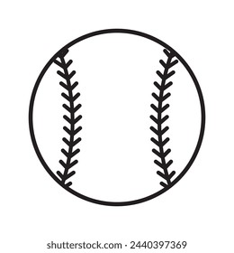 Baseball ball icon, silhouette isolated on white background. Baseball ball, softball, icon, Symbol, logo illustration. Vector illustration. 