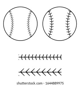 Baseball ball icon silhouette with lacing border pattern vector.