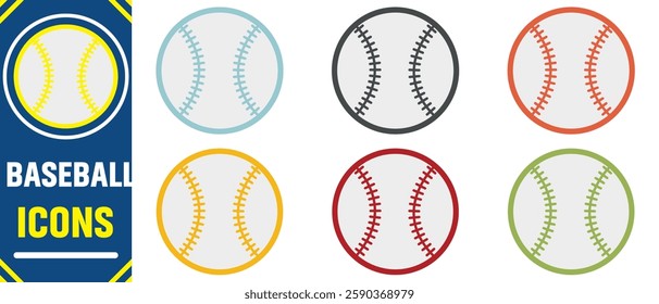 Baseball ball icon.Baseball sport game linear and full pictogram.   Equipment for professional american sport. Symbol of play, team, game and competition, recreation.Baseball flat icon for sports apps