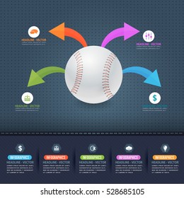 Baseball Ball Infographics Background Design And Sports Web Banner, Stats, Realistic Vector Elements