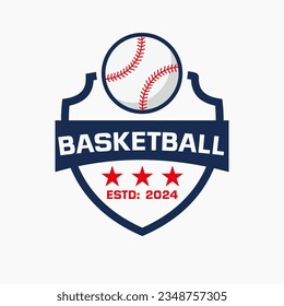 Concepto de logotipo de bola de béisbol con símbolo Escudo y béisbol