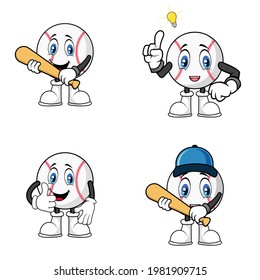 Baseball ball mascot cartoon bundle vector graphics