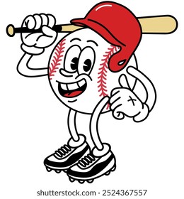 Baseball Ball Mascot Cartoon Character Design Retro Vintage Style