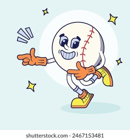 Personaje retro de mascota de bola de béisbol